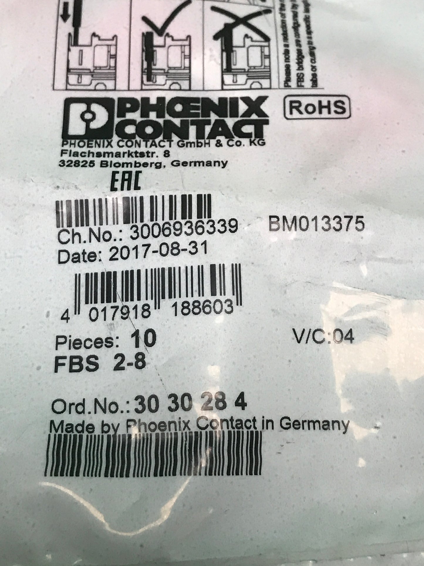 PHOENIX CONTACT FBS 2-8 FBS28 BOX OF 10 UNITS