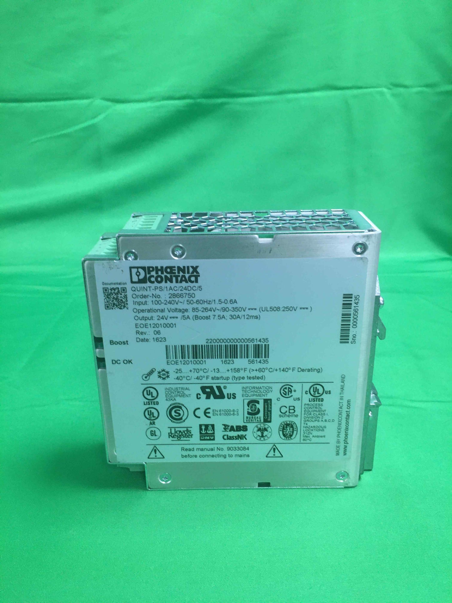 PHOENIX CONTACT QUINT-PS 1AC 24DC 5 QUINT-PS/1AC/24DC/5 ORDER NO: 2866750