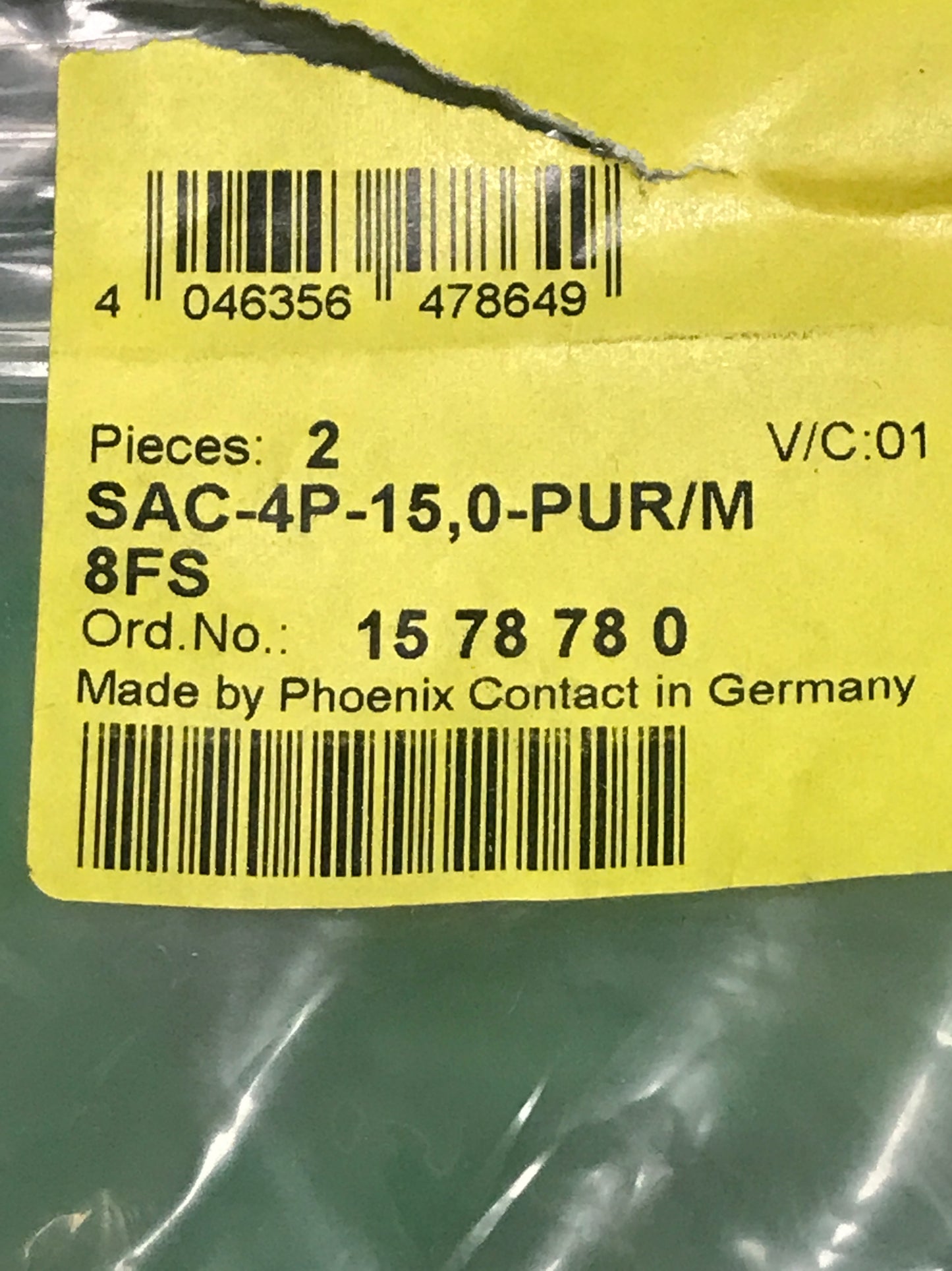 PHOENIX CONTACT SAC-4P-15,0-PUR M 8FS SAC4P150PURM8FS SAC-4P-15,0-PUR/M 8FS
