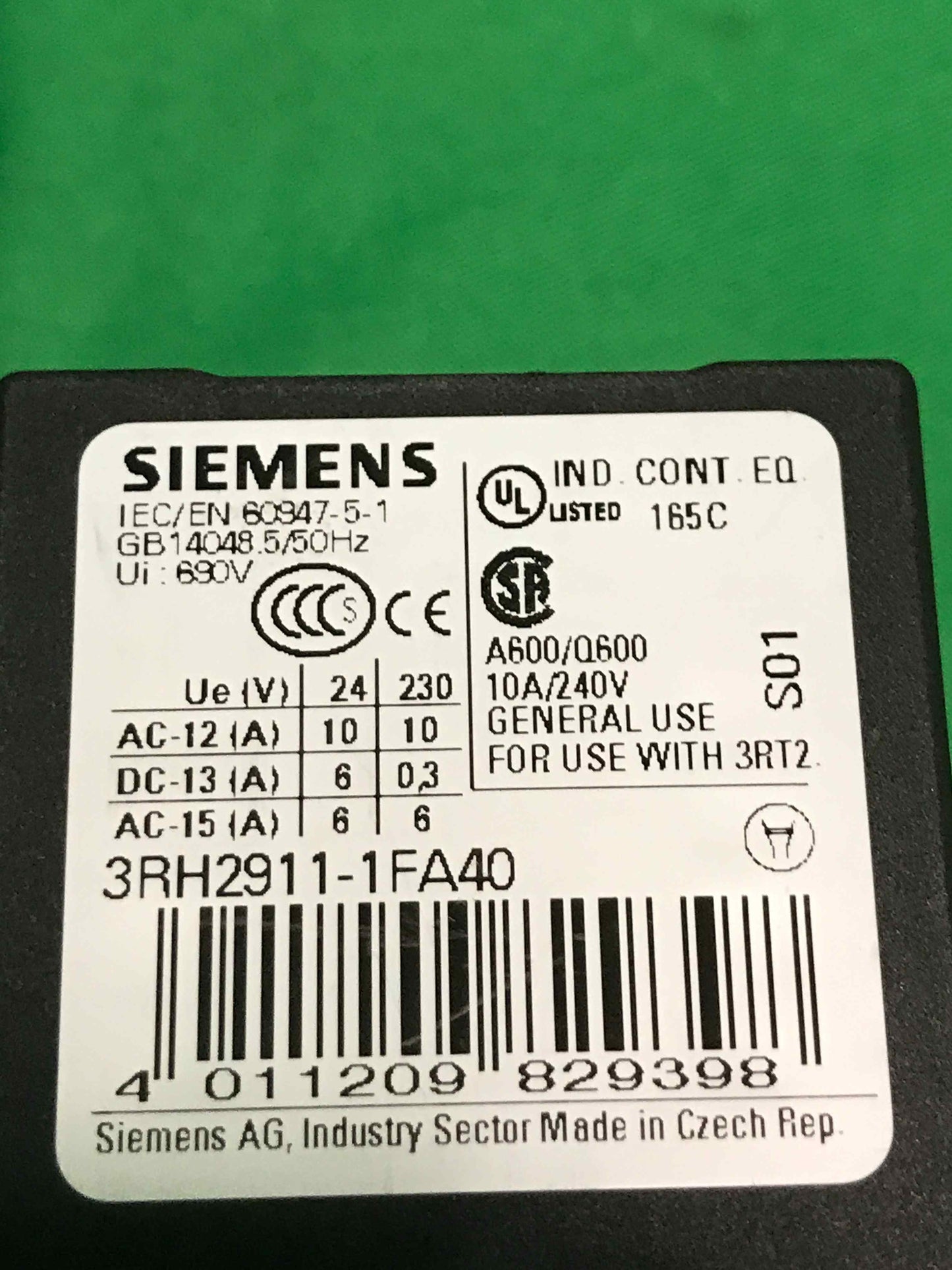 Siemens 3RH2911-1FA40 3RH29111FA40 WITHOUT ORIGINAL PACKAGING