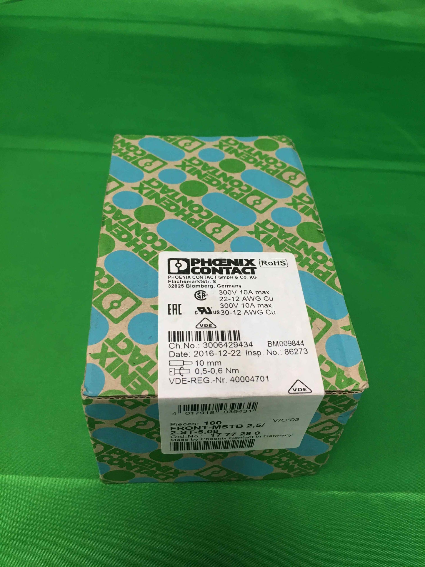 PHOENIX CONTACT FRONT-MSTB 2,5 2-ST-5,08 SEALED BOX OF 100 UNITS