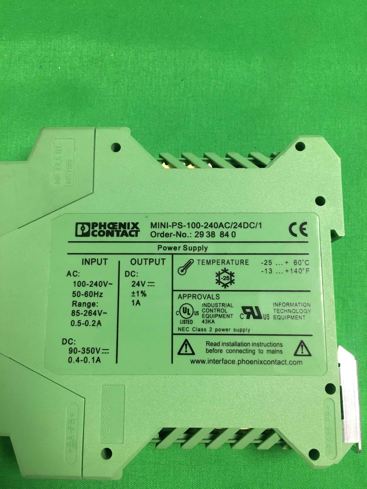 PHOENIX CONTACT MINIPS100240AC24DC1 MINI-PS-100-240AC/24DC/ 1 ORDER NO:2938840