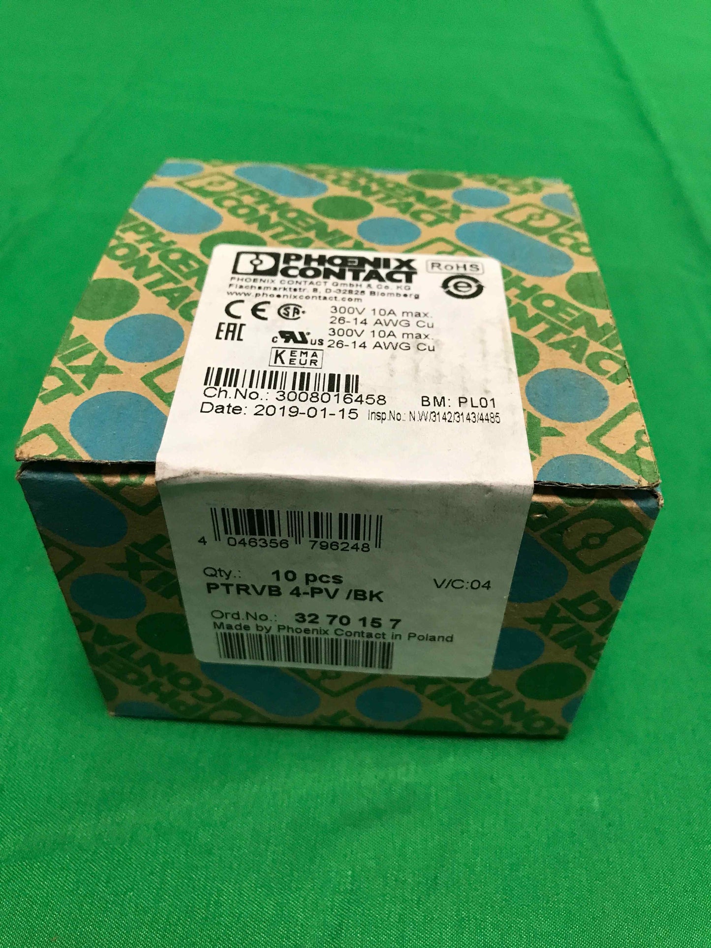 PHOENIX CONTACT PTRVB 4-PV BK PTRVB4PVBK 10 UNITS SEALED PTRVB 4-PV/BK 3270157