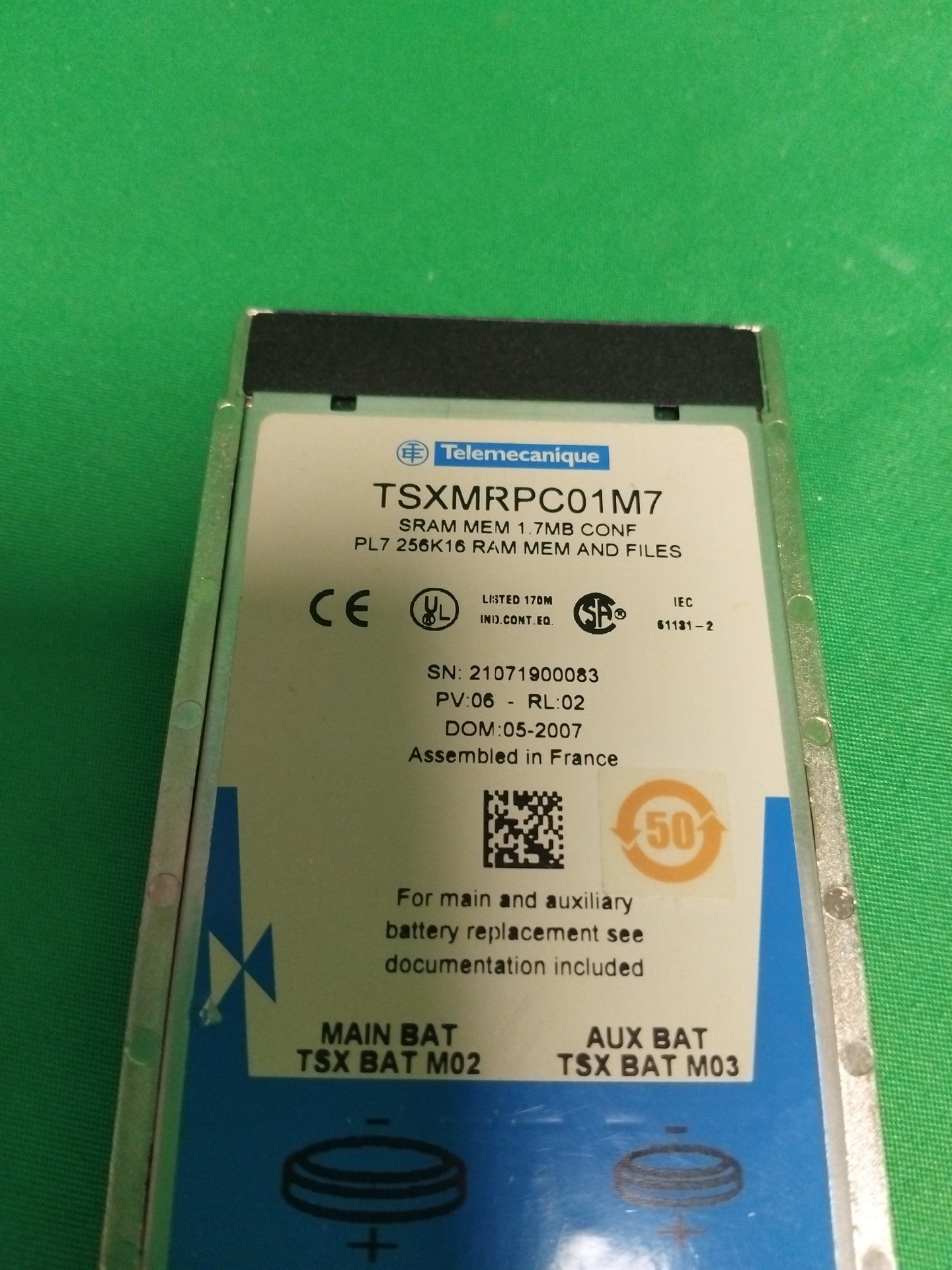 Telemecanique TSXMRPC01M7 TSXMRPC01M7 SRAM MEMORY EXTENSION