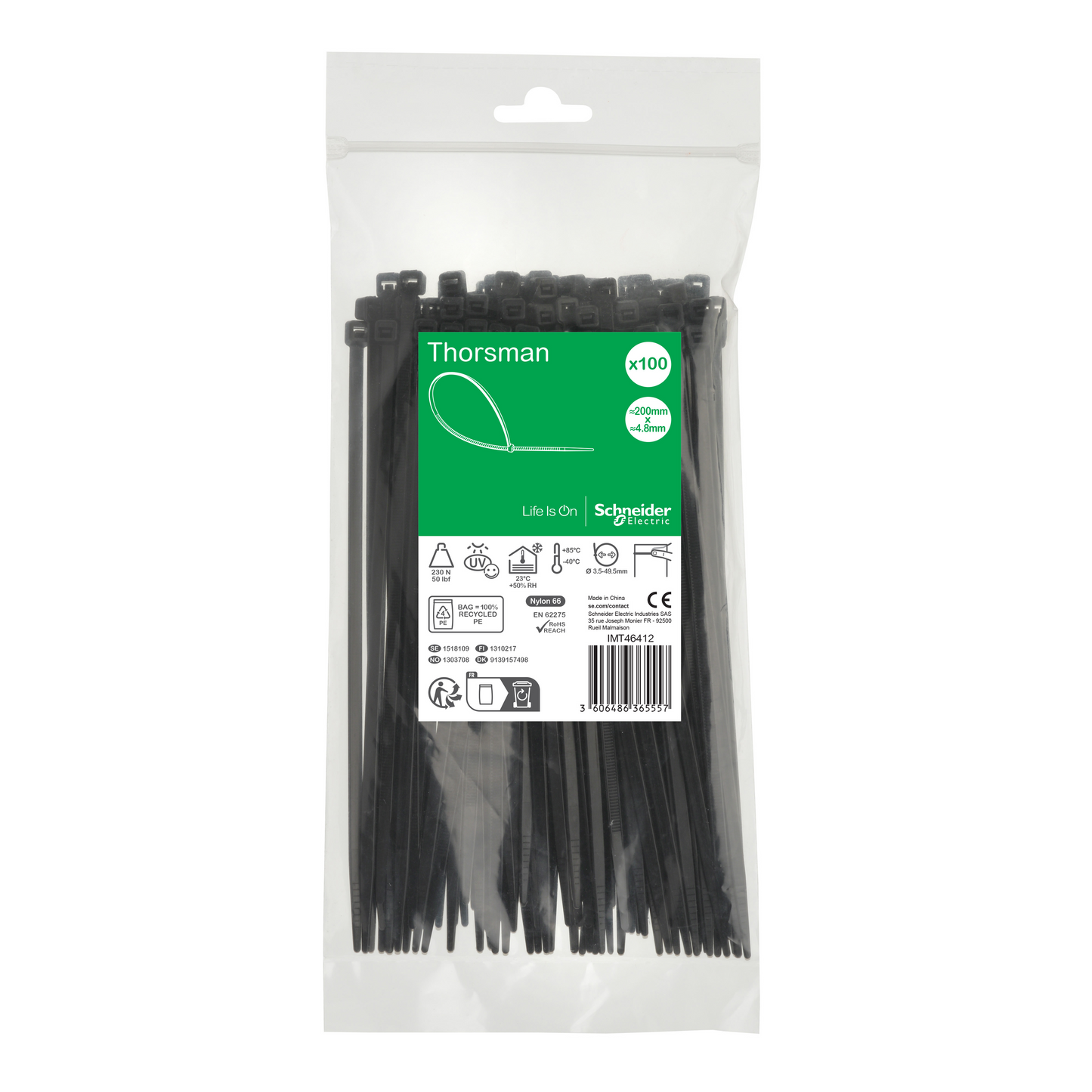 Schneider Electric-IMT46412-Thorsman colliers de serrage 200x4.8 Noir, 100p