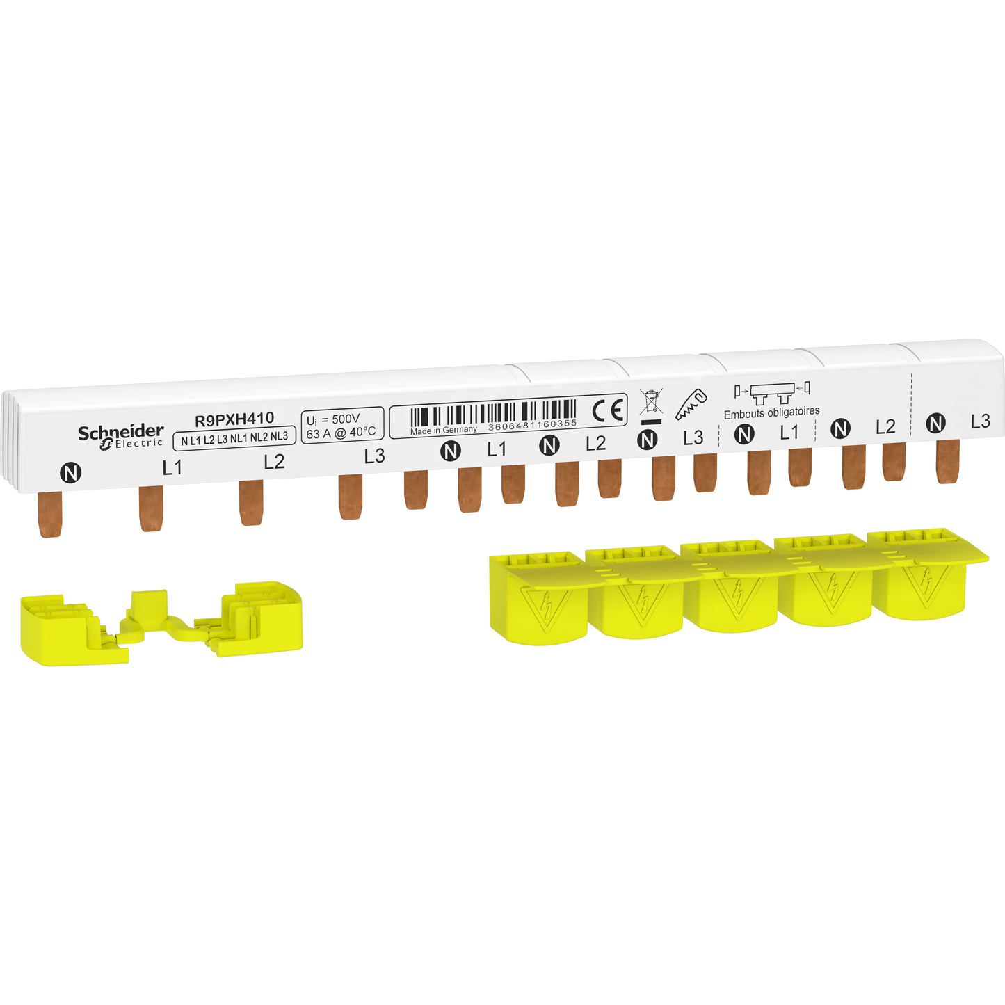 Schneider Electric-R9PXH410-Resi9 - peigne monobloc - 3P+N - 63A - 10 modules - cache dents 5M