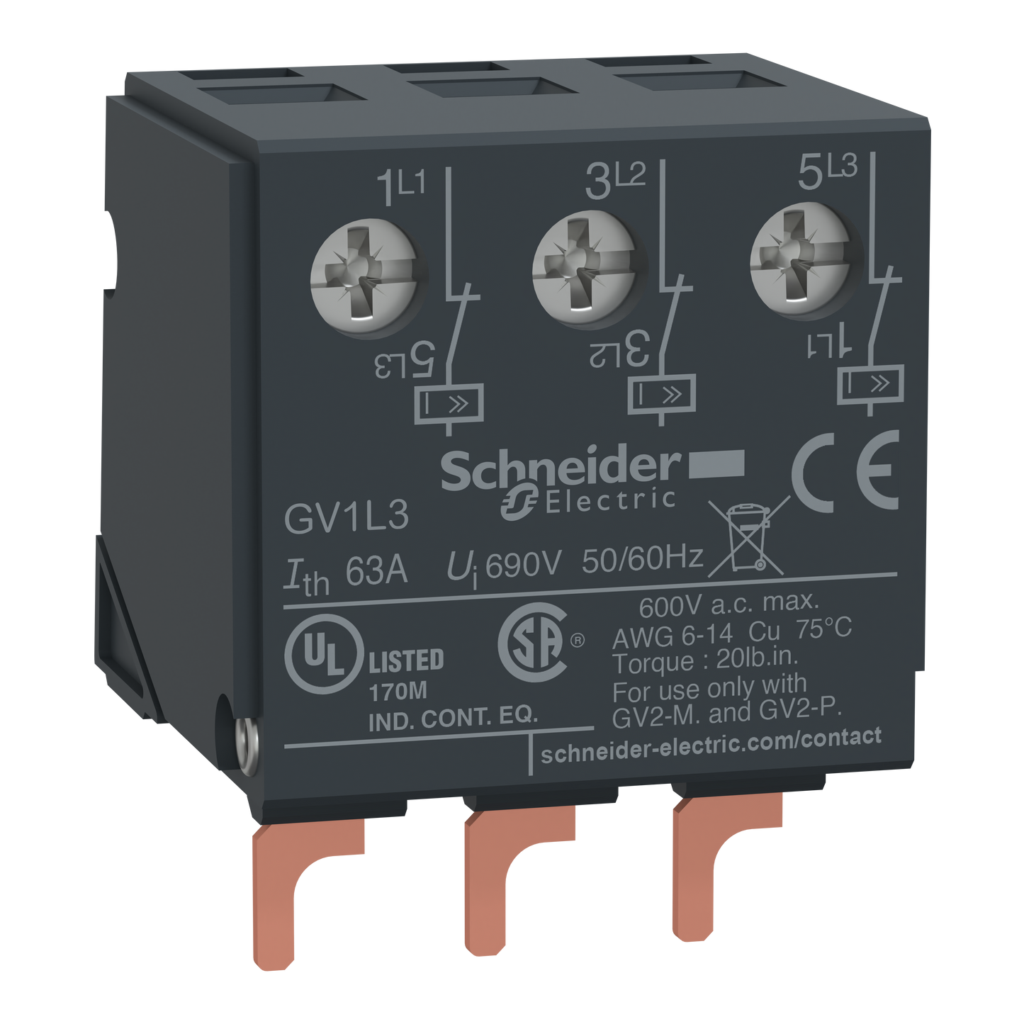 Schneider Electric-GV1L3-Tesys GV2 - limiteur additif 63A - pour disj. moteur - à la partie supérieure
