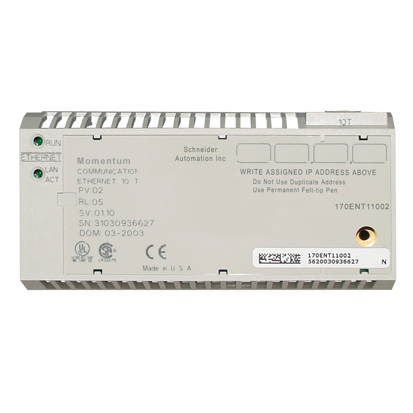 Schneider Electric-170ENT11001-Modicon Momentum - adaptateur de communication Ethernet TCP/IP - 10/100Mbit/s