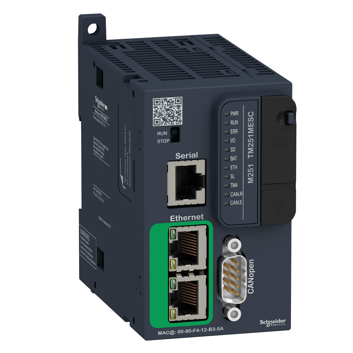 Schneider Electric-TM251MESC-Modicon M251, contrôleur, ports Ethernet+CANopen maître+série, 24VCC