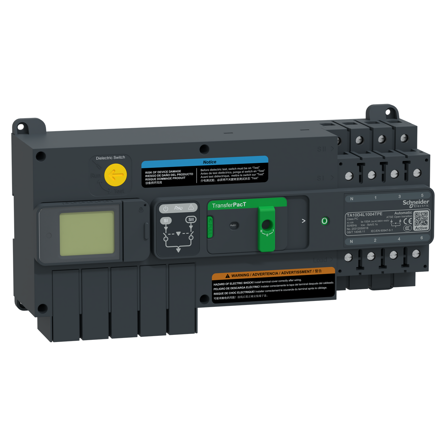 Schneider Electric-TA10D4L1004TPE-TransferPacT Active TA100 - inverseur de sources - LCD - 100A - 4P - 400Vca