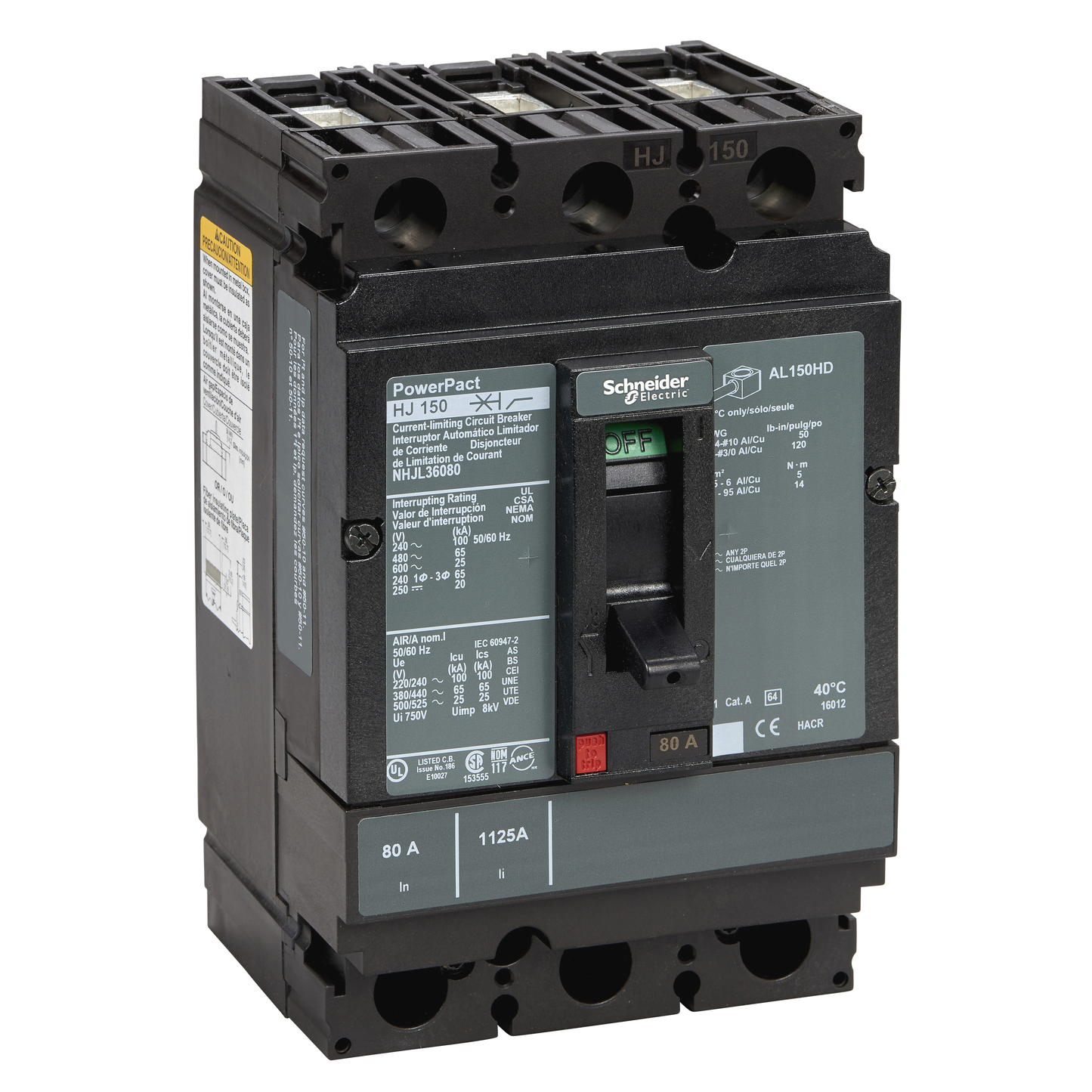 Schneider Electric-NHJL36080-PowerPact H - disjoncteur 150A - avec bornes - 65kA - TMD - 80A - 3P 3d