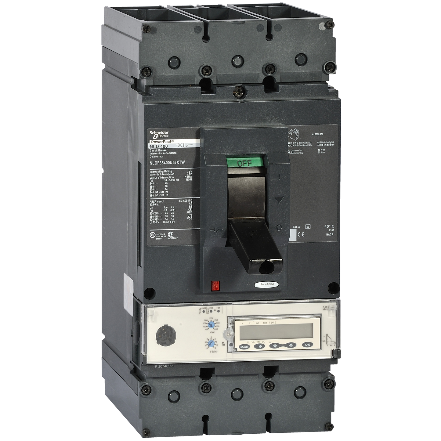 Schneider Electric-NLLF36600U53XTW-PowerPact L - disjoncteur 600A - sans bornes - 100kA Micrologic 5.3E 600A 3P 3d