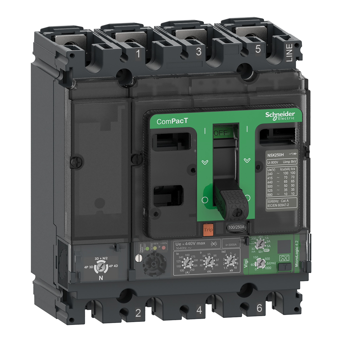 Schneider Electric-C10F44V100-ComPacT NSX100F - Disjoncteur Vigi - MicroLogic 4.2 100A - 4P4D - 36kA - fixe