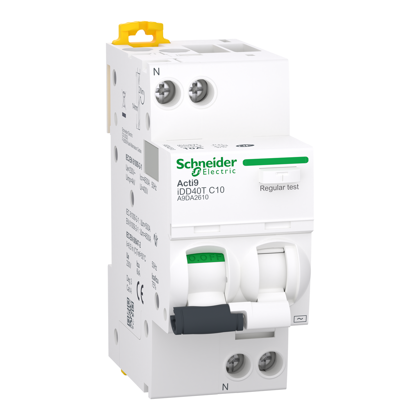 Schneider Electric-A9DA2610-Acti9 iDD40T - Disjoncteur dif. - 1P+N 10A - Crb C - 4500A/6kA - 30mA - Type AC