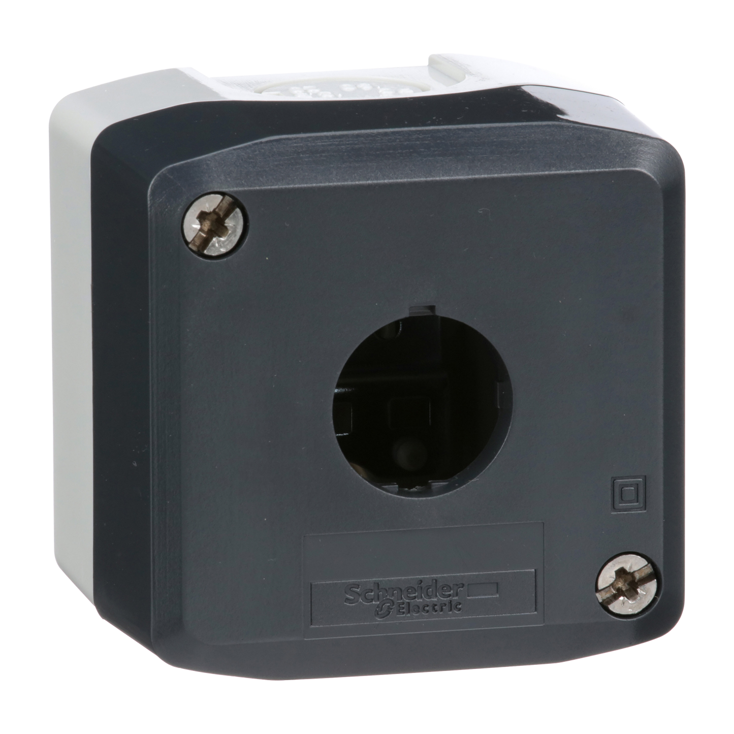 Schneider Electric-XALD01H7-Harmony XAL - boite 1 trou Ø22 - couvercle gris foncé - fond gris clair - UL/CSA