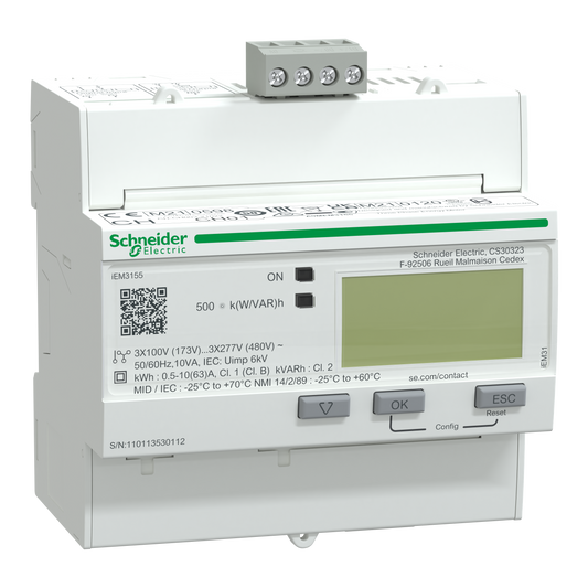 Schneider Electric-A9MEM3155-Acti9 iEM - compteur d'énergie tri - 63A - multitarif - alarme kW - Modbus - MID