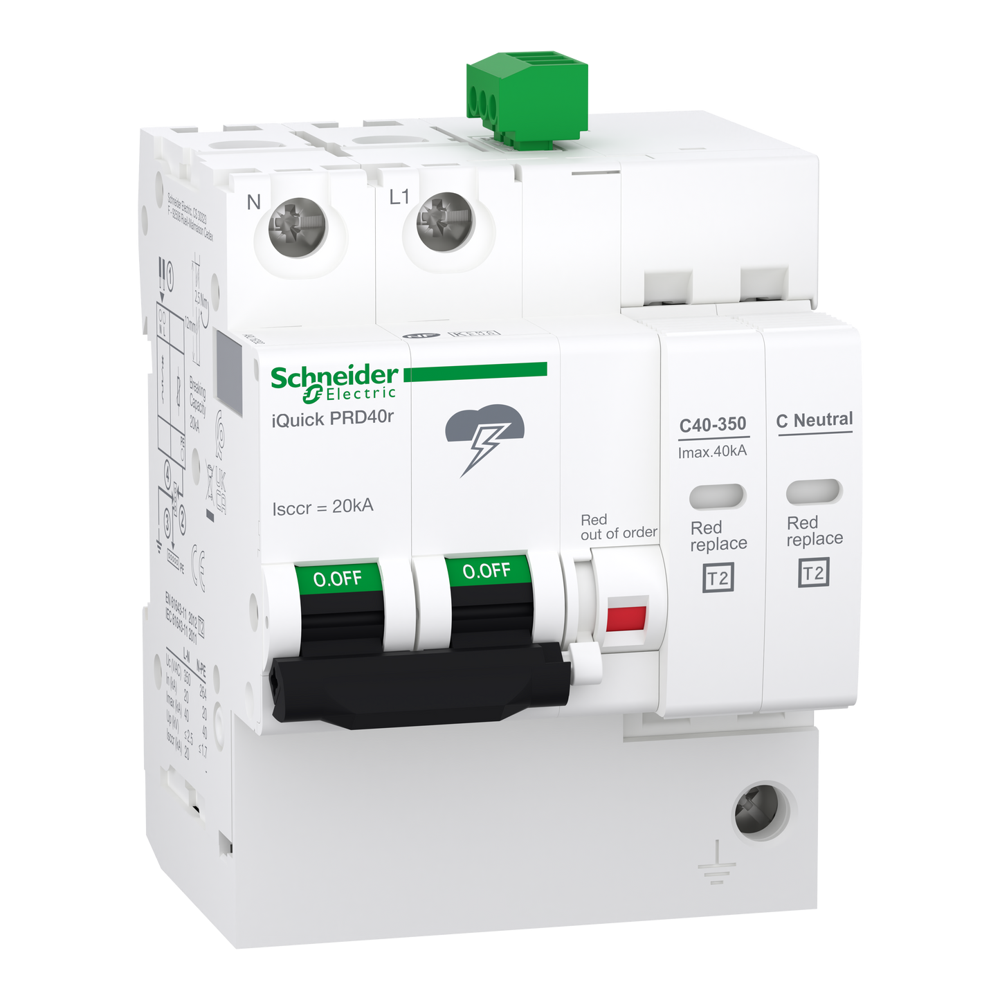 Schneider Electric-A9L16292-Acti9 - Parafoudre iQuick PRD40r - 1P+N avec report de signalisation