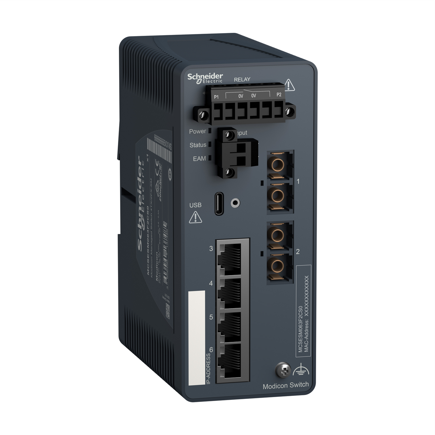 Schneider Electric-MCSESM063F2CS0-Modicon Switch administré - 4 ports cuivre & 2 ports fibre monomode