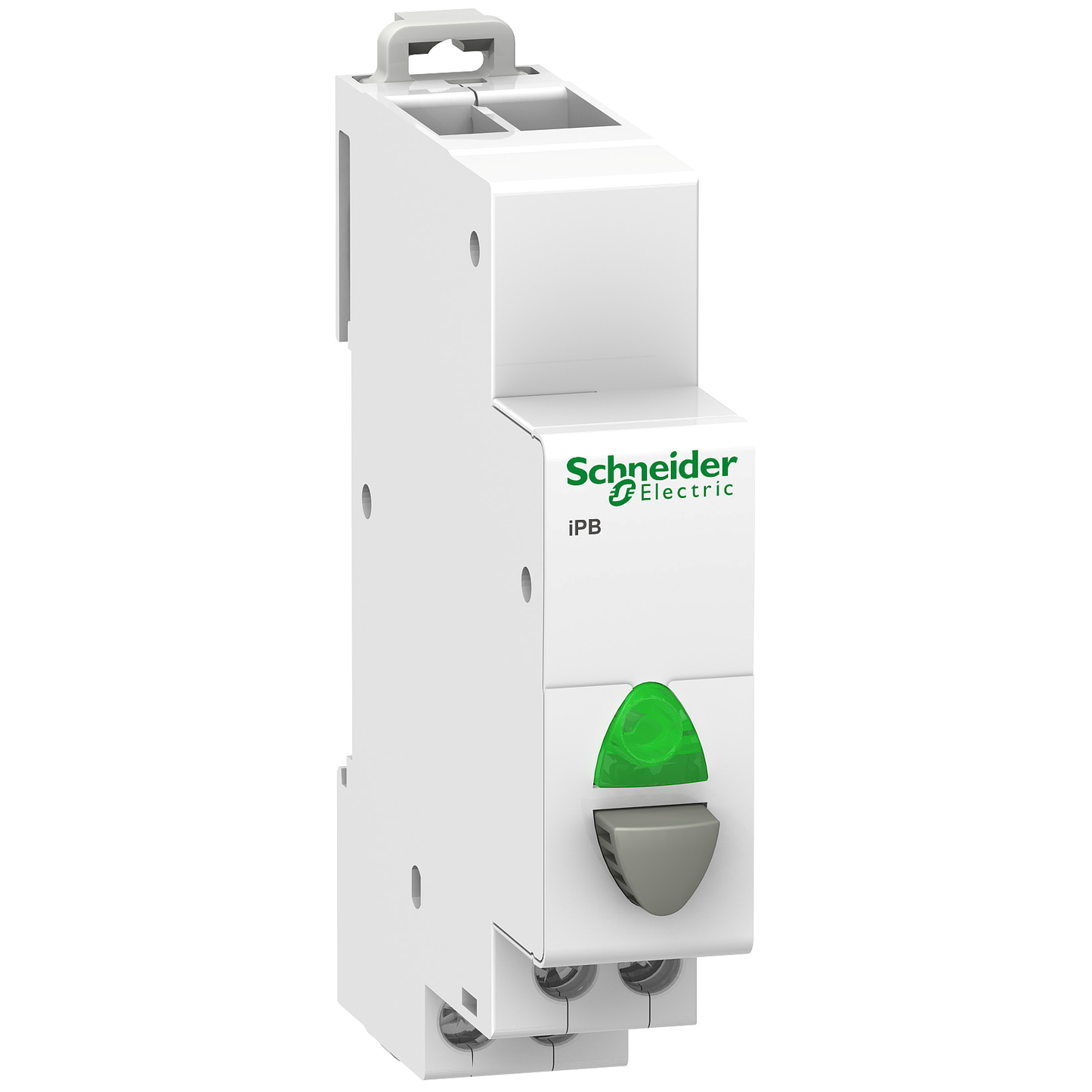 Schneider Electric-A9E18038-Acti9, iPB bouton-poussoir lumineux 1 NO gris + voyant vert 12...48VCA/VCC