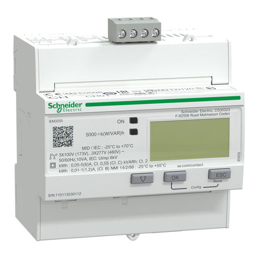 Schneider Electric-A9MEM3255-Acti9 iEM - compteur d'énergie tri - TI - multitarif - alarme kW - Modbus - MID