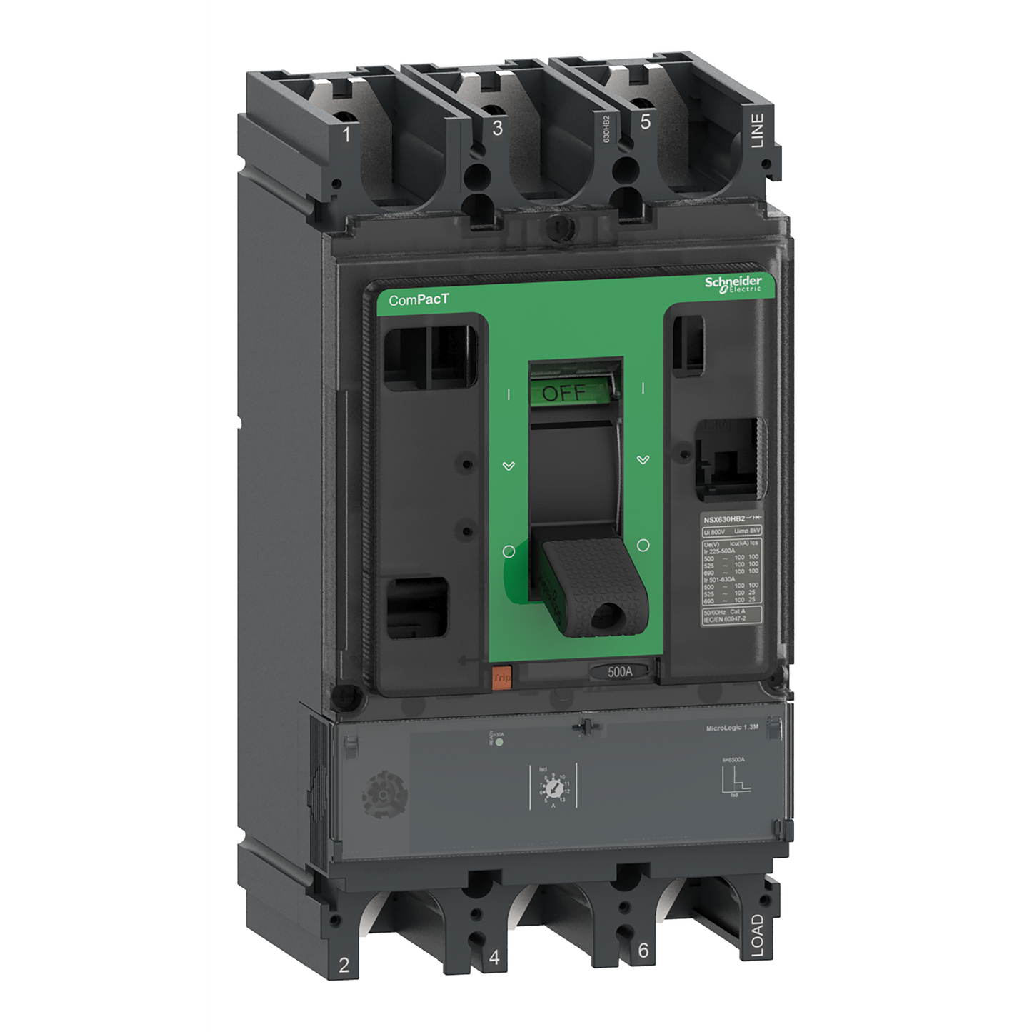 Schneider Electric-C63R31M500-ComPacT NSX630R - Disjoncteur - MicroLogic 1.3M 500A - 3P3D - 200kA - fixe