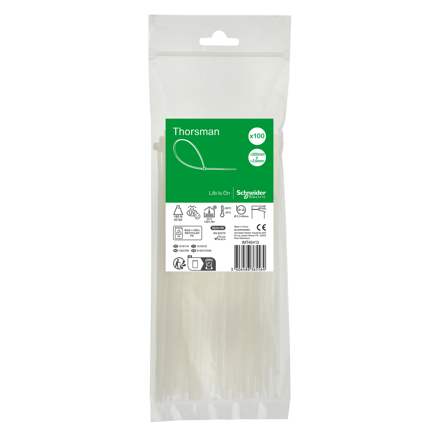 Schneider Electric-IMT46413-Thorsman colliers de serrage 200x3.6 Incolore, 100p