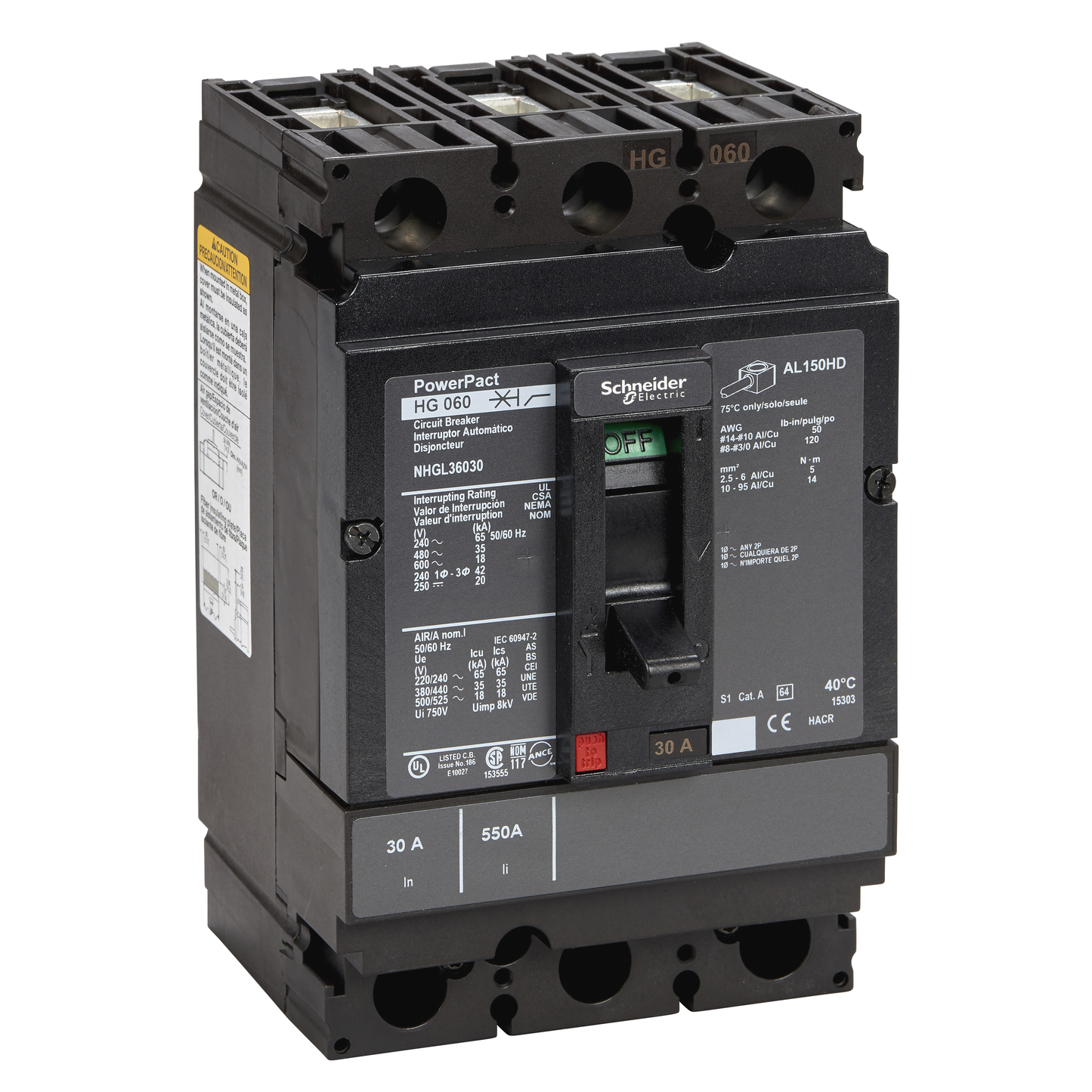 Schneider Electric-NHGL36030-PowerPact H - disjoncteur 150A - avec bornes - 35kA - TMD - 30A - 3P 3d