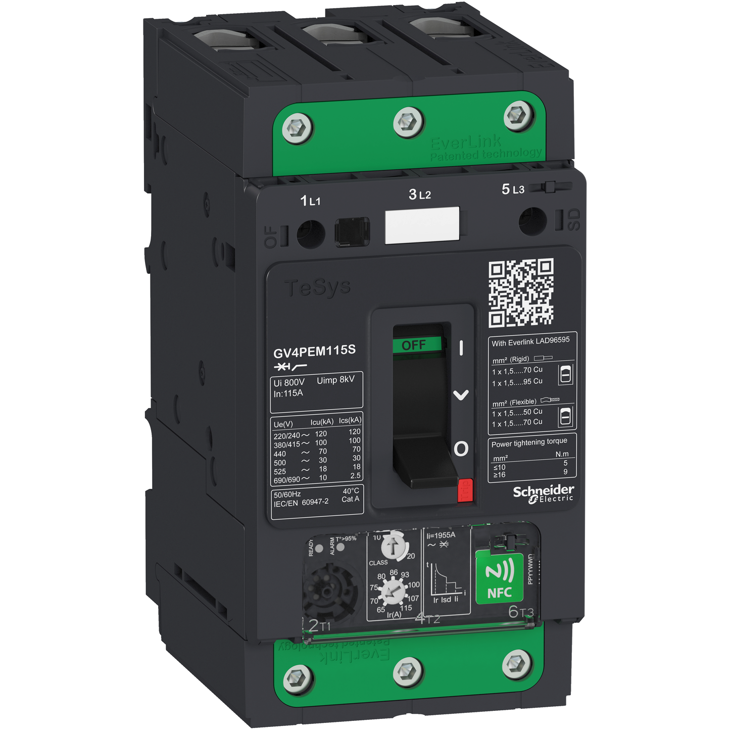 Schneider Electric-GV4PEM115B-TeSys GV - disjoncteur magnéto-thermique - In 115A - 25kA - Everlink