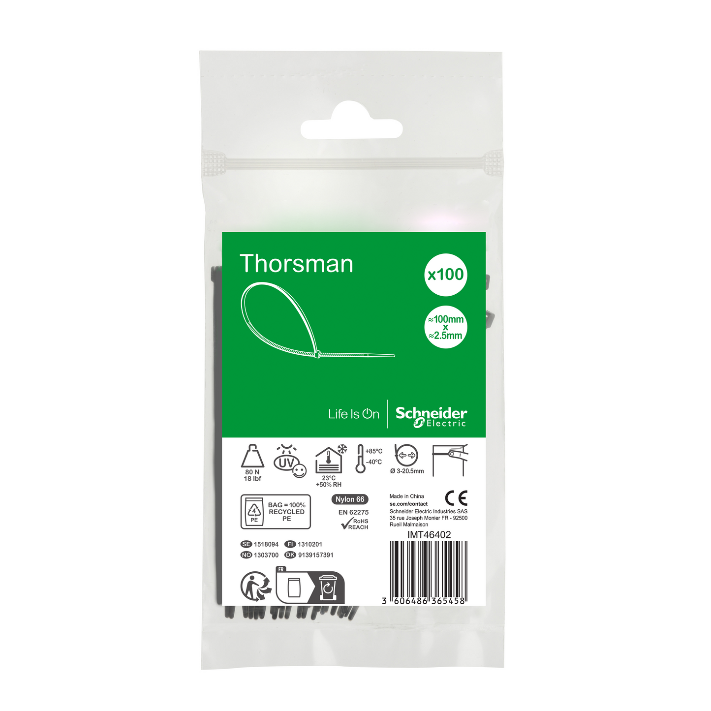 Schneider Electric-IMT46402-Thorsman colliers de serrage 100x2.5 Noir, 100p