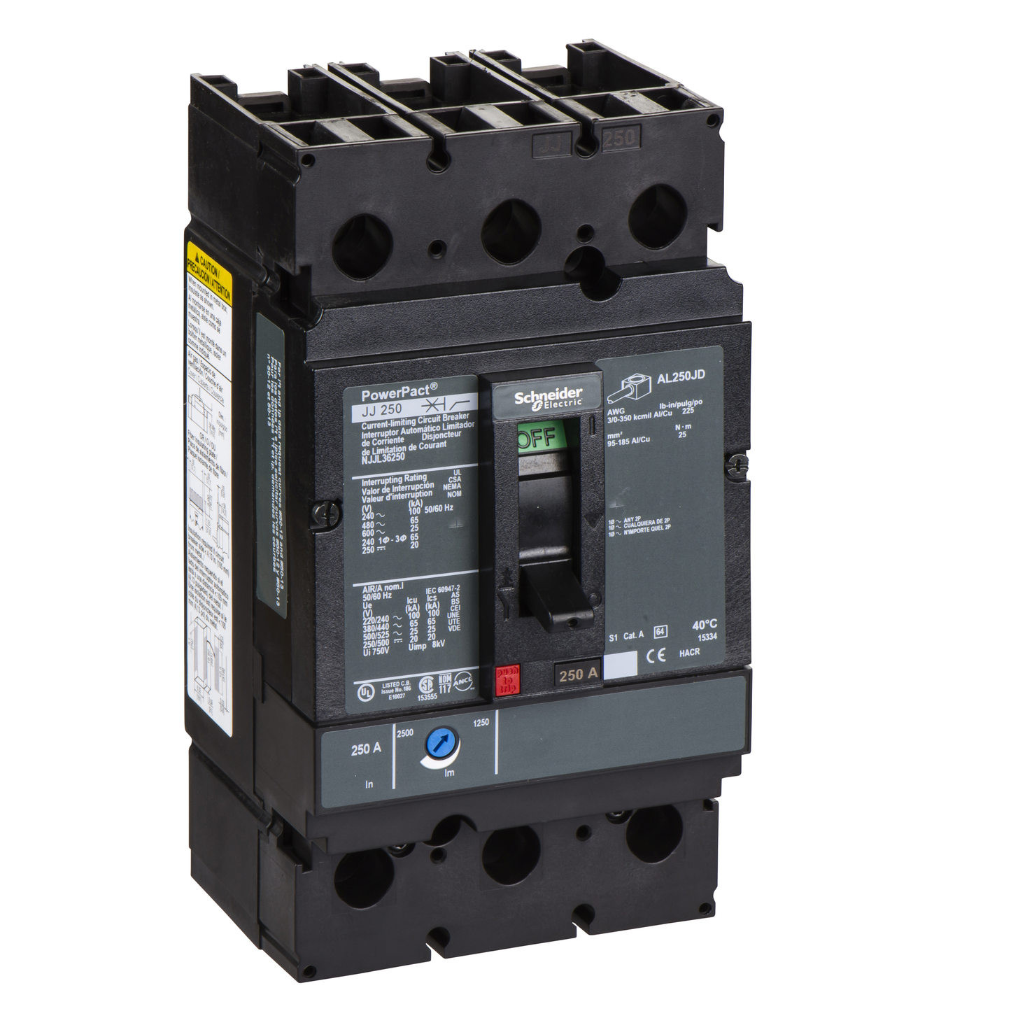 Schneider Electric-NJJL36250-PowerPact J - disjoncteur 250A - avec bornes - 65kA - TMD - 250 A - 3P 3d