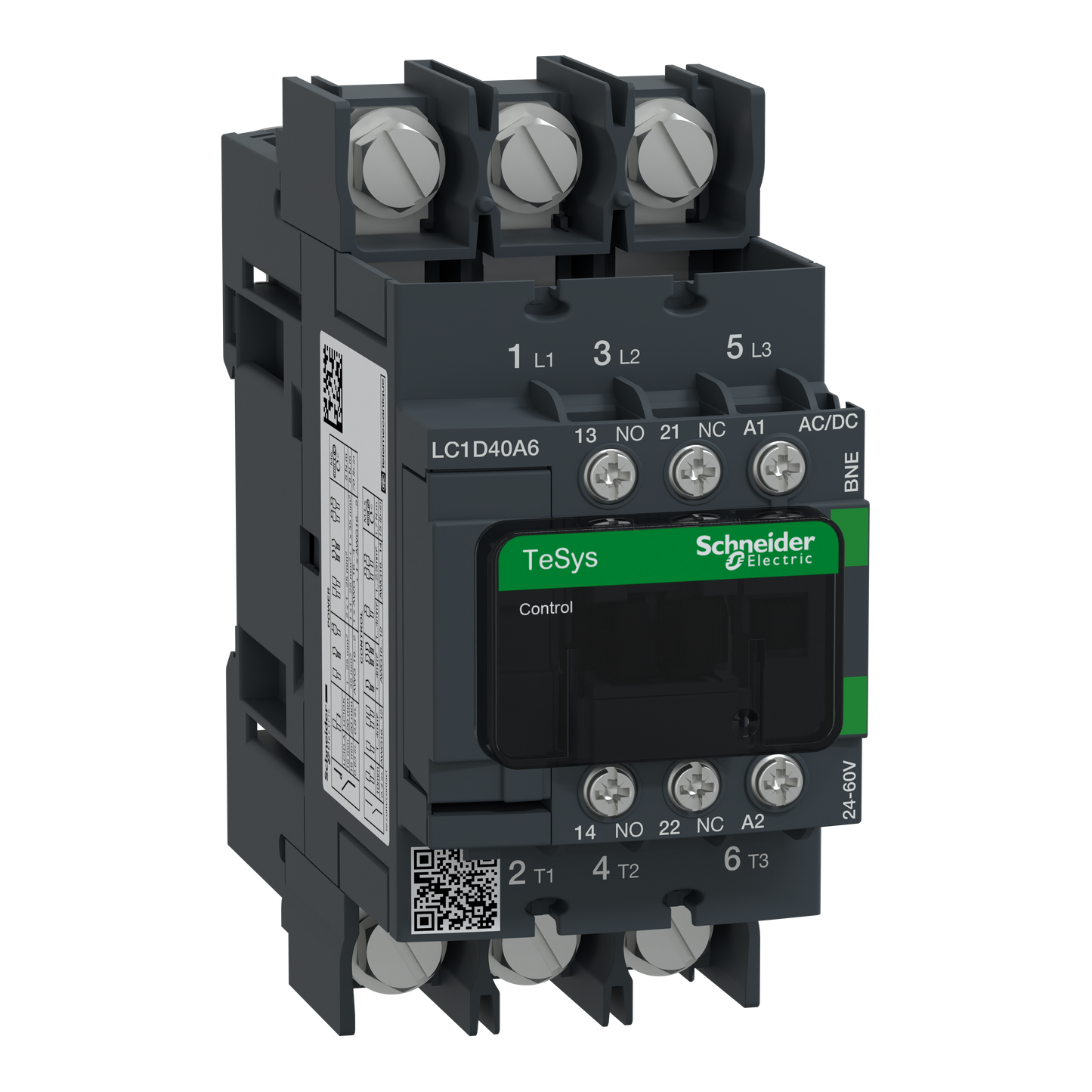 Schneider Electric-LC1D40A6BNE-TeSys D Green - contacteur 3P (3NO) 40A - 24/60VCA/CC - basse conso - cosses