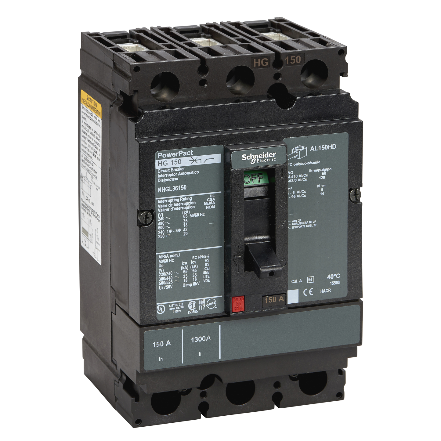 Schneider Electric-NHDL36150-PowerPact H - disjoncteur 150A - avec bornes - 18kA - TMD - 150 A - 3P 3d