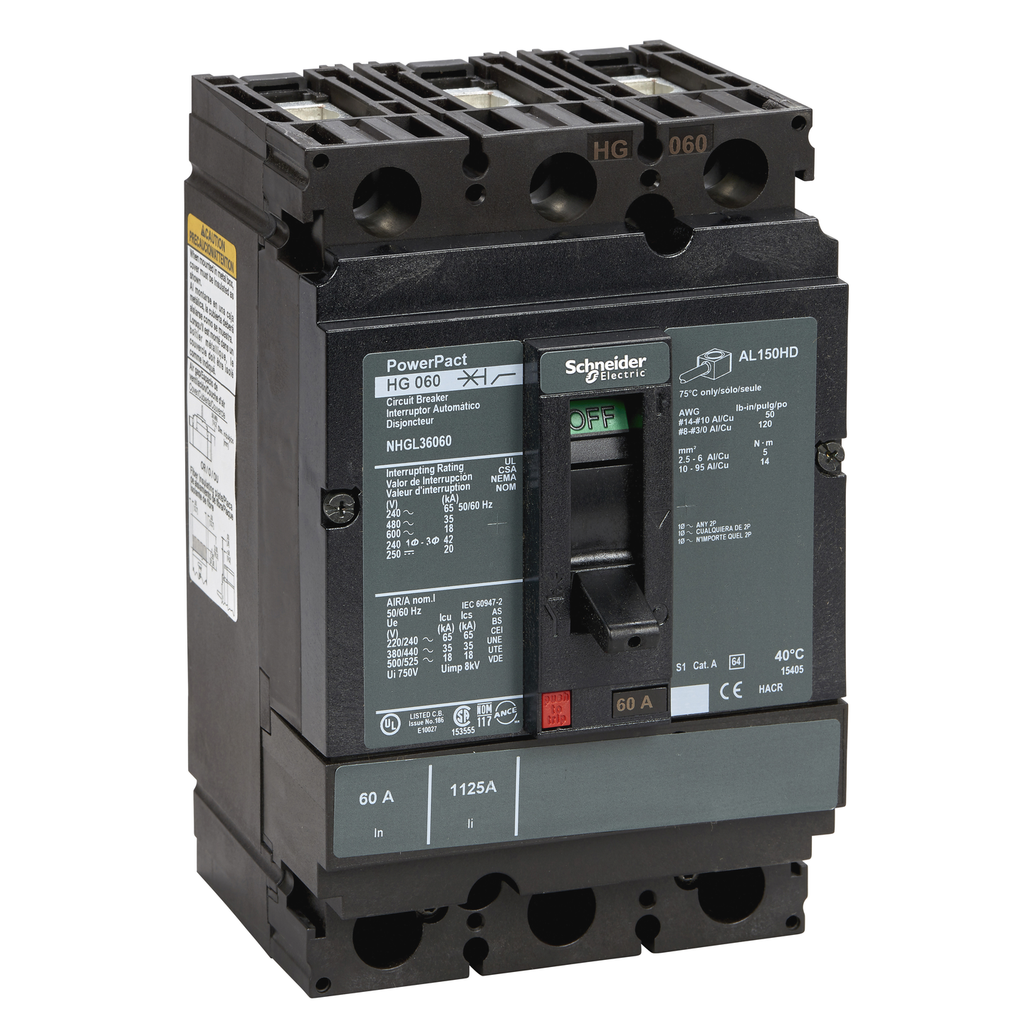 Schneider Electric-NHGL36060-PowerPact H - disjoncteur 150A - avec bornes - 35kA - TMD - 60A - 3P 3d
