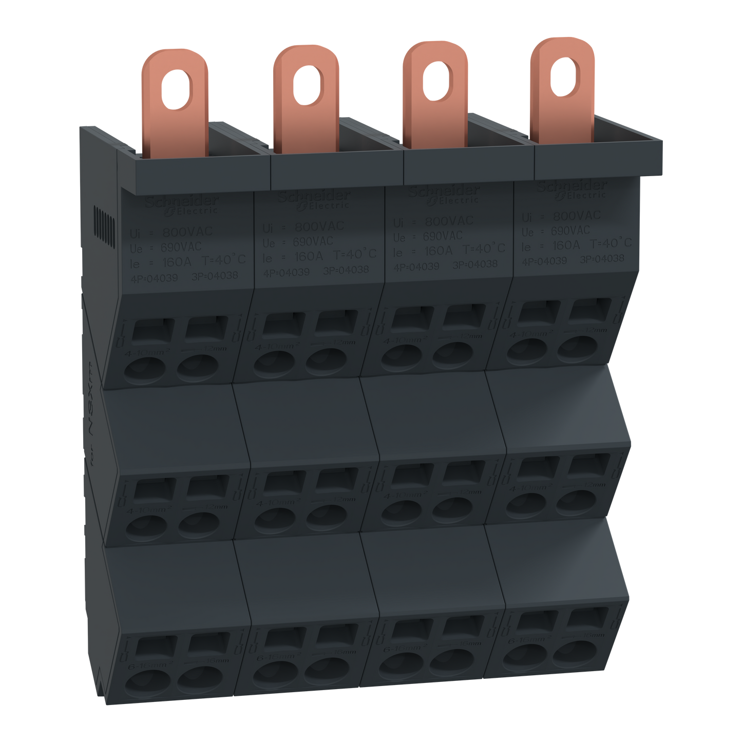 Schneider Electric-LVS04039-Linergy DP - Répartiteur NSXm 4P - 160A Icc 70kA - connect 4x(4x10mm² + 2x16mm²)