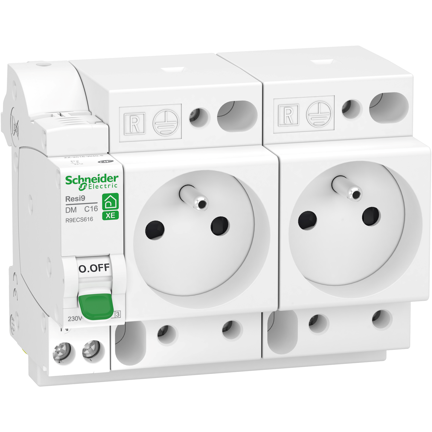 Schneider Electric-R9ECS616-Resi9 XE - combiné disj+2 prises courant - 1P+N - 16A - courbe C - embrochable