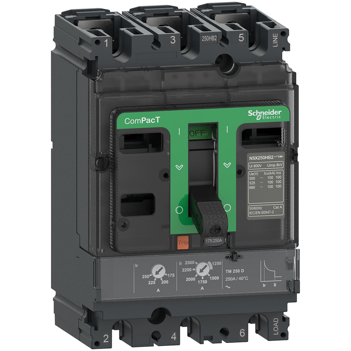 Schneider Electric-C25V3TM160-ComPacT NSX250HB1 - Disjoncteur - TM-D 160A - 3P3D - 75kA - montage fixe
