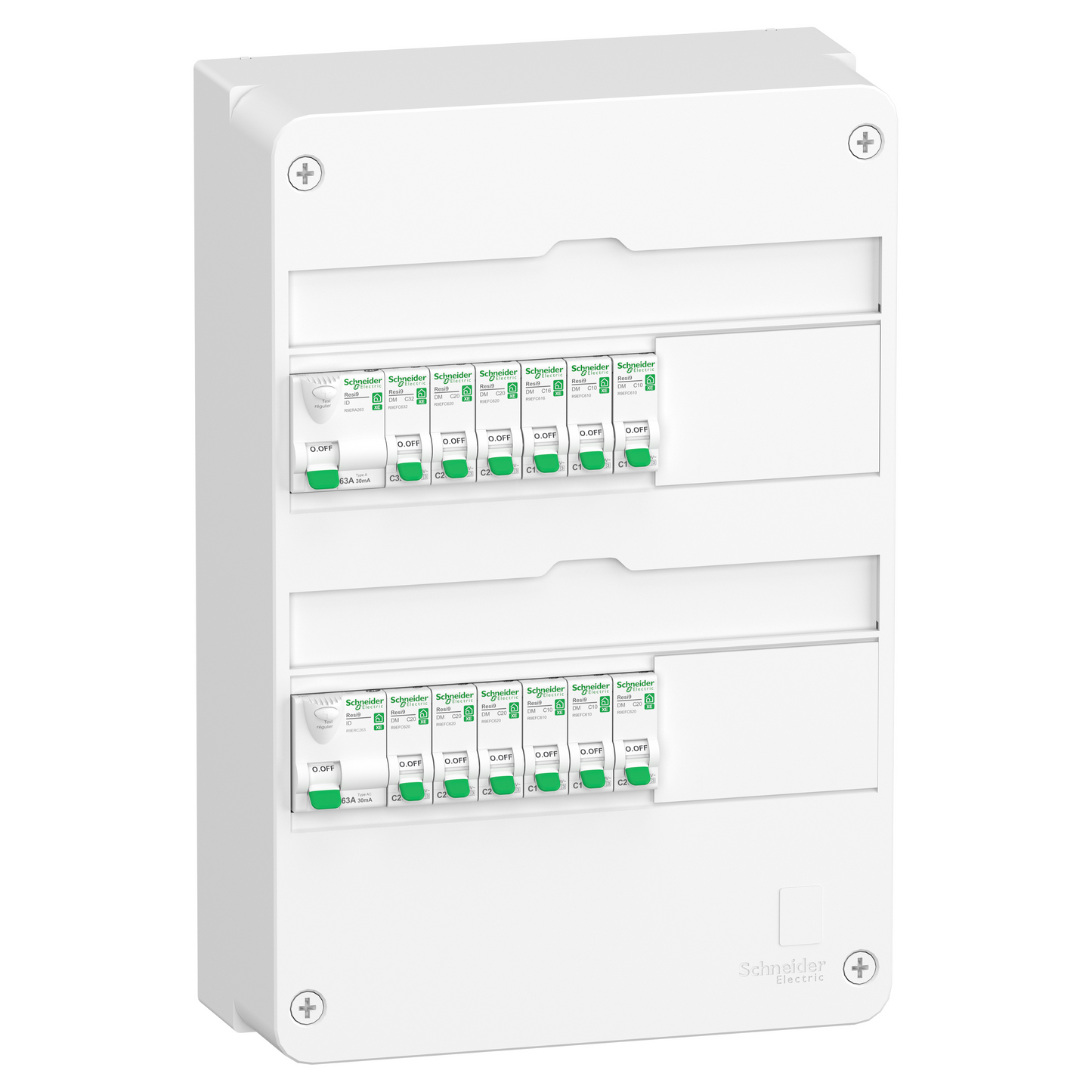 Schneider Electric-R9HPNFC15124P-Resi9, Tableau standard logement type T3 T4 - 2 rangées, technologie XE