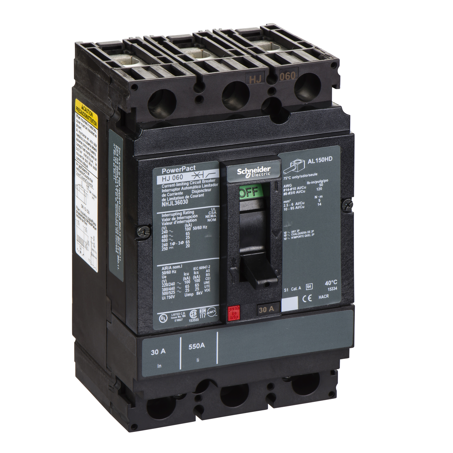 Schneider Electric-NHJL36030-PowerPact H - disjoncteur 150A - avec bornes - 65kA - TMD - 30A - 3P 3d