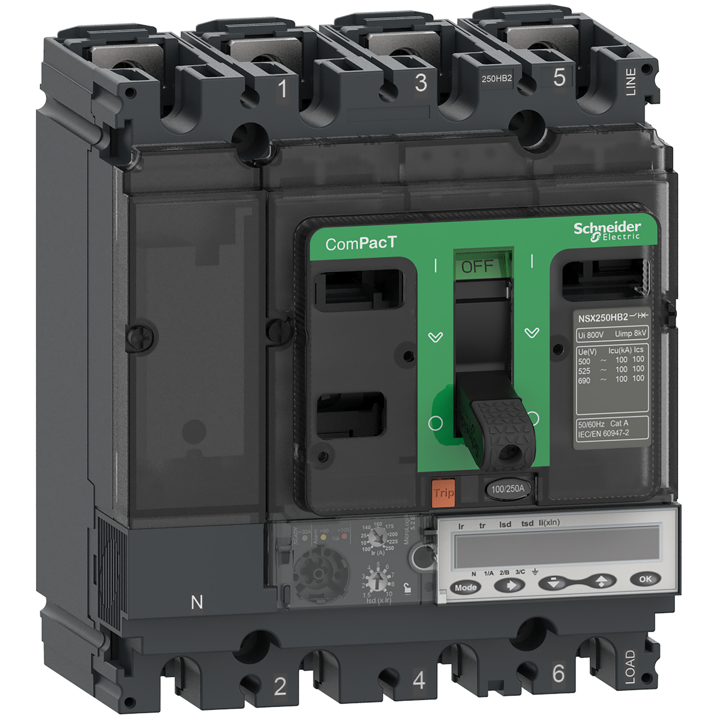 Schneider Electric-C25V45E250-ComPacT NSX250HB1 - Disjoncteur - MicroLogic 5.2E 250A - 4P4D - 75kA - fixe