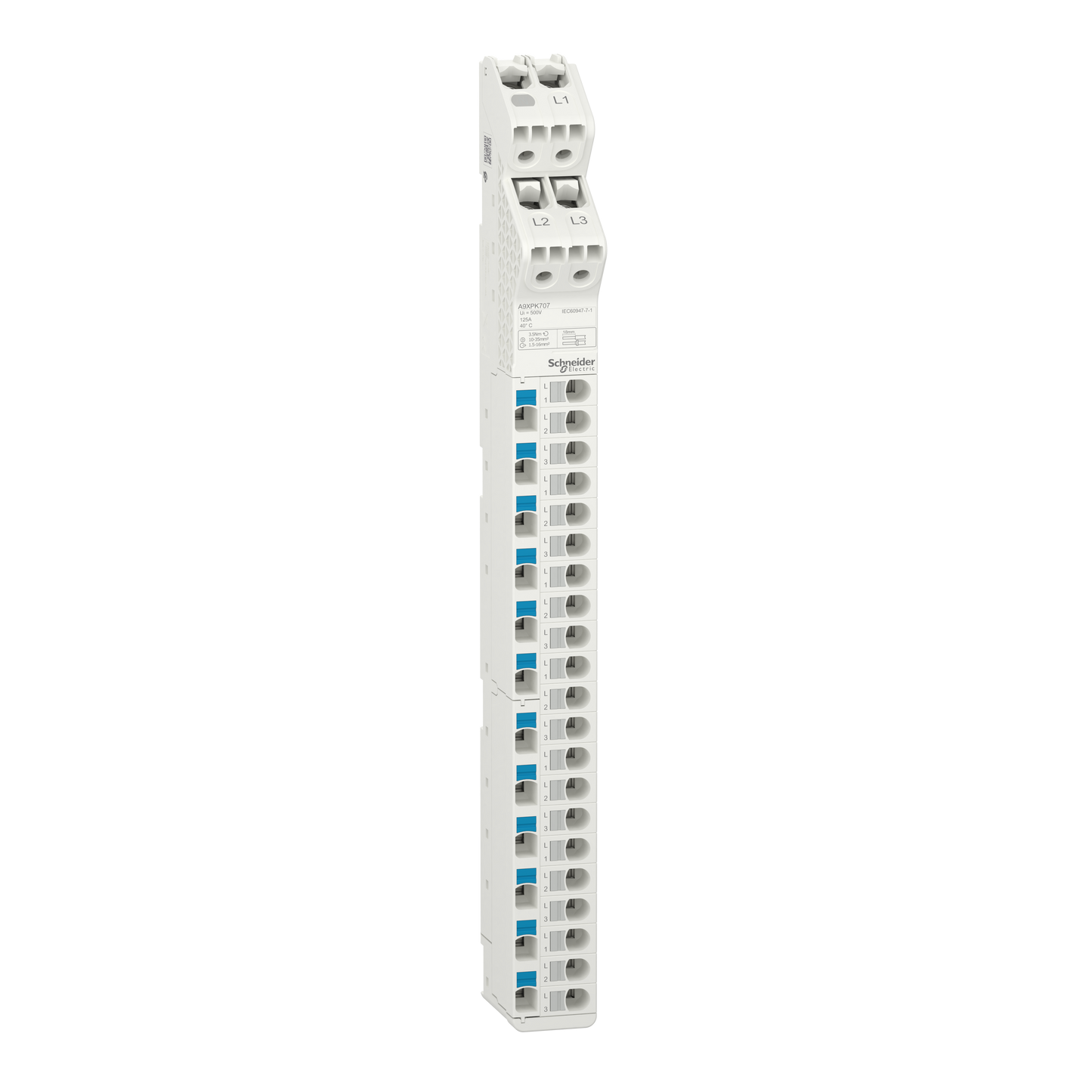 Schneider Electric-A9XPK707-Acti9 Vdis - répartiteur vertical - 125A 250/440V 33 points de connexion
