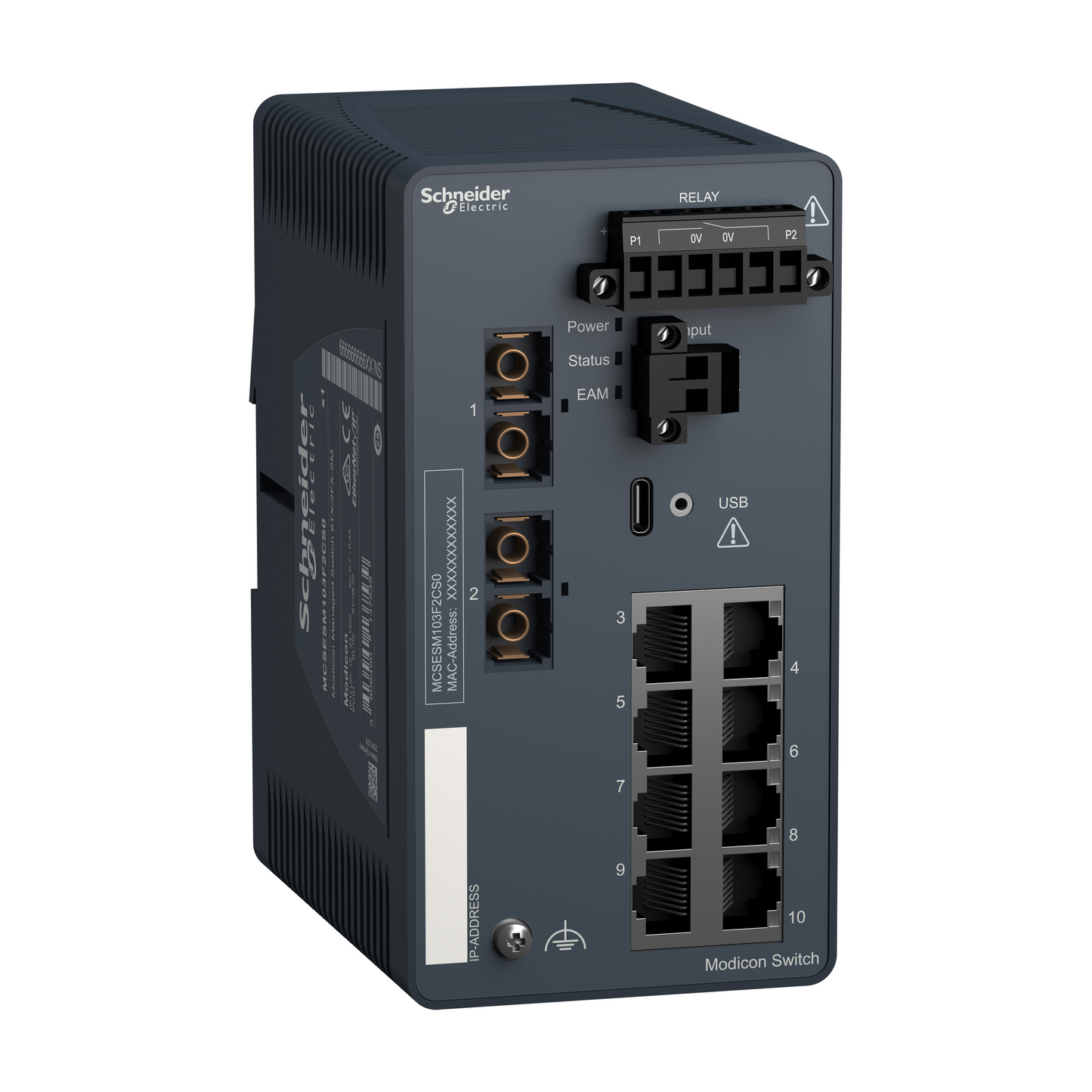 Schneider Electric-MCSESM103F2CS0-Modicon Switch administré - 8 ports cuivre & 2 ports fibre monomode