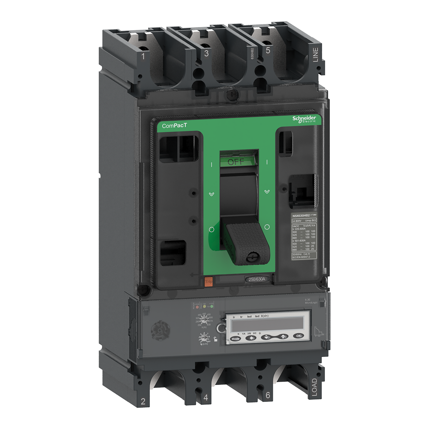 Schneider Electric-C63W36M500-ComPacT NSX630HB2 - Disjoncteur - MicroLogic 6.3EM 500A - 3P3D - 100kA - fixe