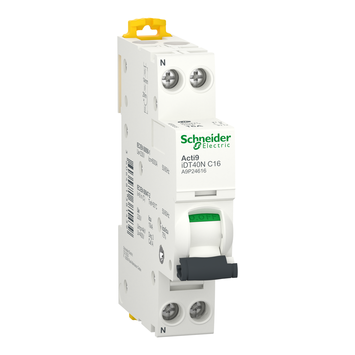 Schneider Electric-A9P24616-Acti9 iDT40N - Disjoncteur modulaire - 1P+N - 16A - Courbe C - 6000A/10kA