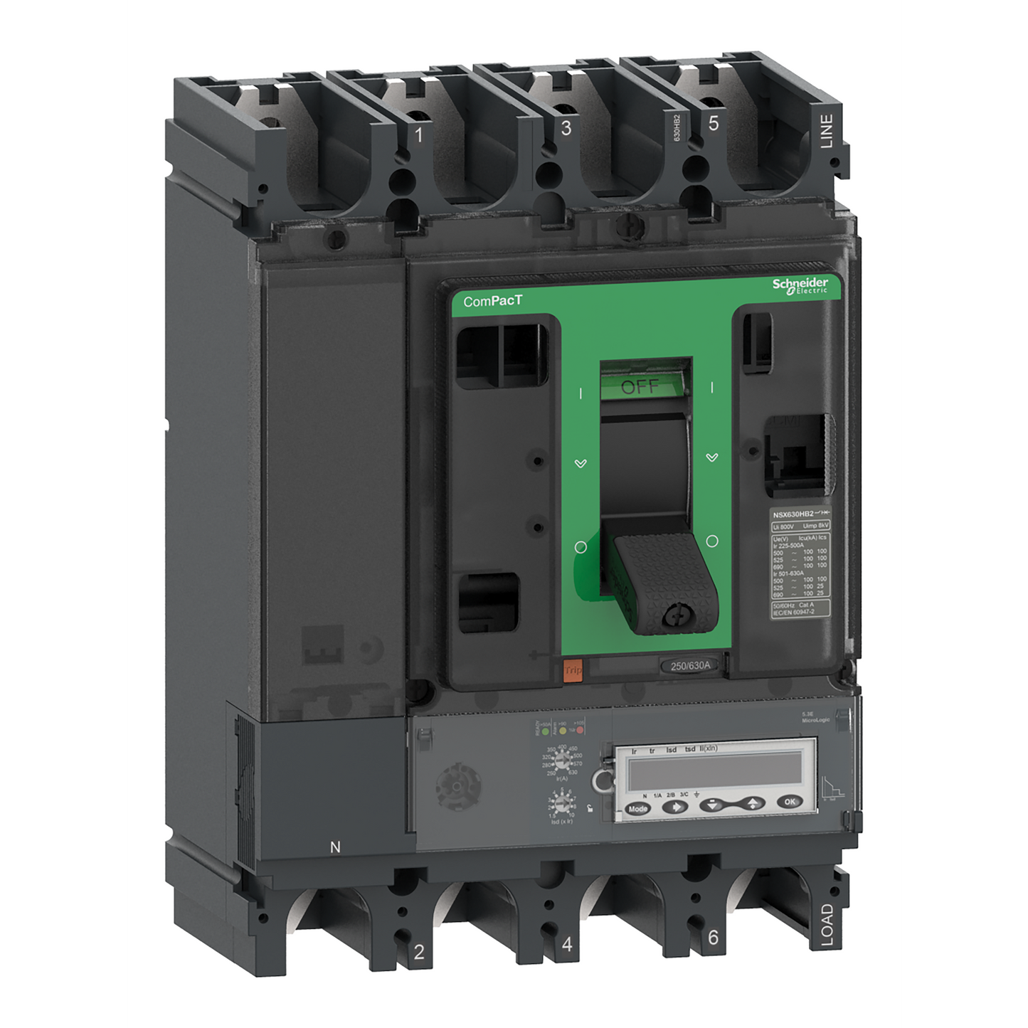 Schneider Electric-C63V45E630-ComPacT NSX630HB1 - Disjoncteur - MicroLogic 5.3E 630A - 4P4D - 75kA - fixe