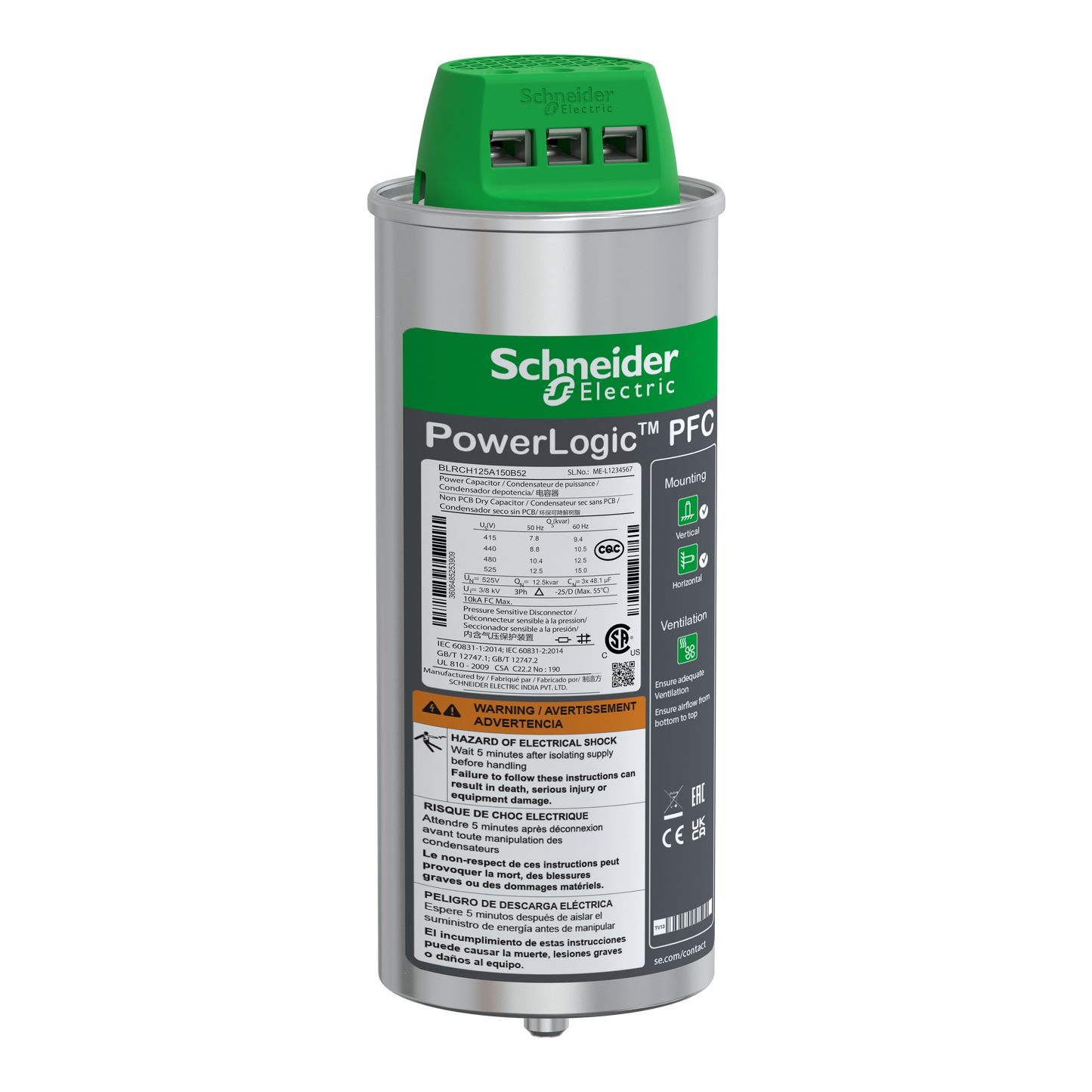 Schneider Electric-BLRCH125A150B52-CONDENSATEUR CAN HDY 12.5 /15KVAR 525V