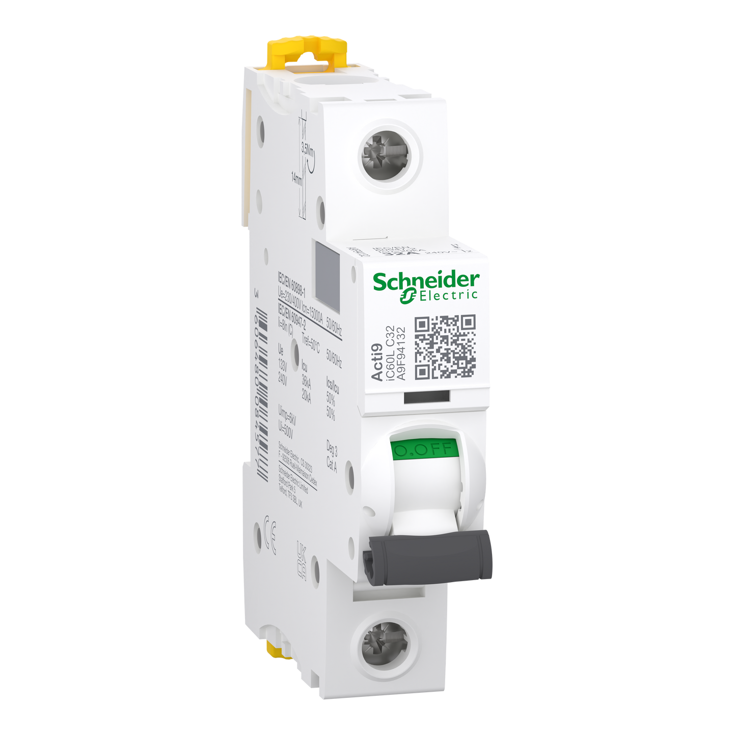 Schneider Electric-A9F94132-Acti9 iC60L - Disjoncteur - 1P - 32A - Courbe C - 230Vac - 15000A/20kA
