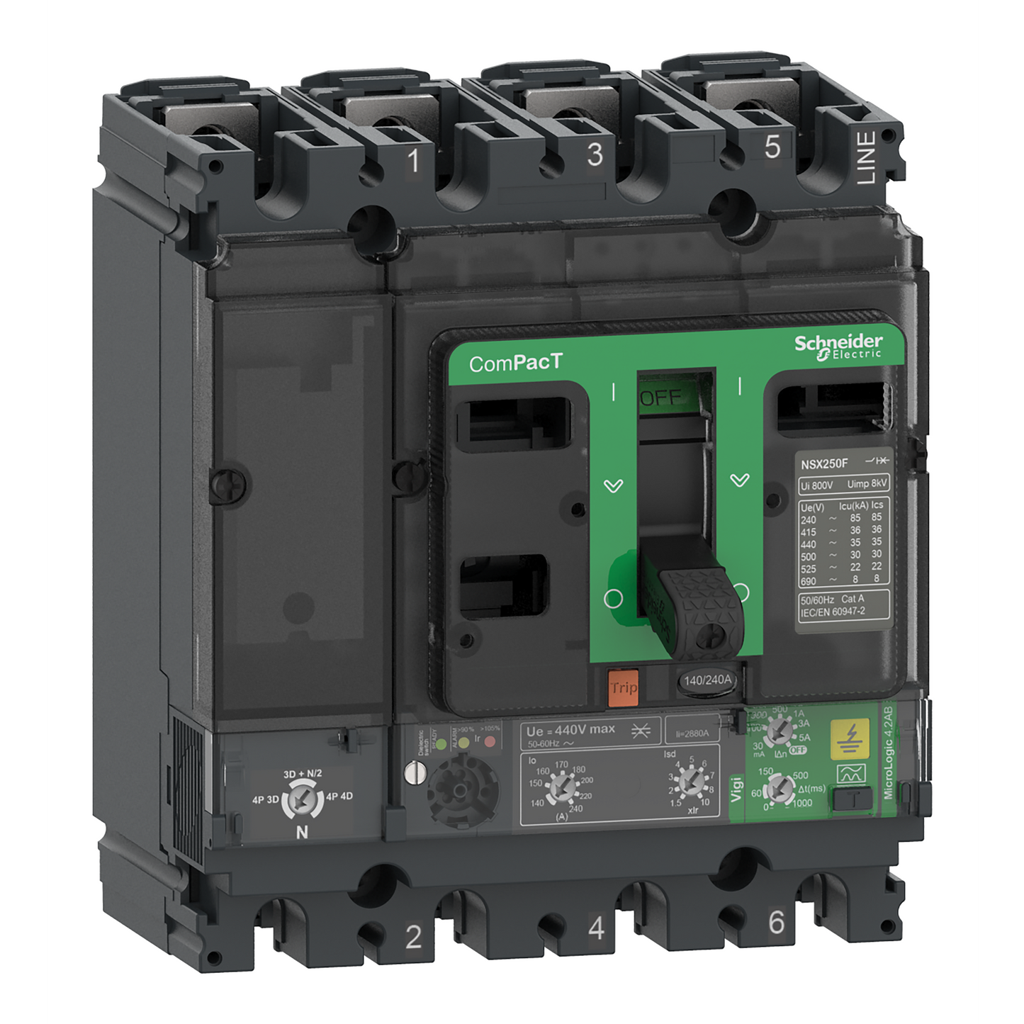 Schneider Electric-C16B44B160-ComPacT NSX160B - Disjoncteur Vigi - MicroLogic 4.2 AB 160A - 4P4D - 25kA - fixe