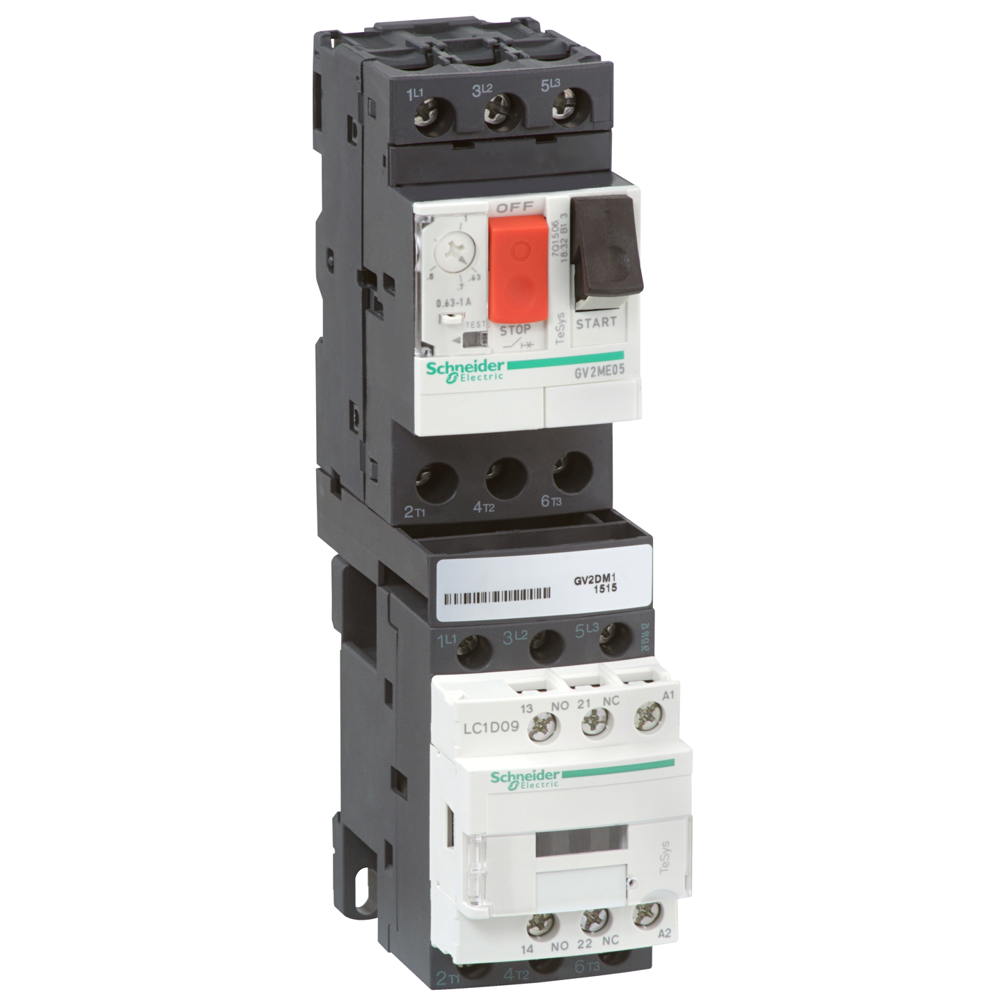 Schneider Electric-GV2DM110BD-TeSys GV2DM - démarreur moteur combiné - direct - 4..6,3A - 24Vcc