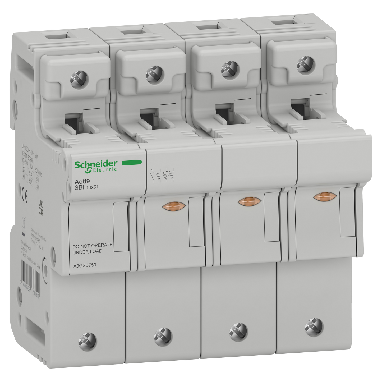 Schneider Electric-A9GSB750-ACTI9 SBI - porte-fusible - 3P+N - 50A - pour fusible 14x51mm