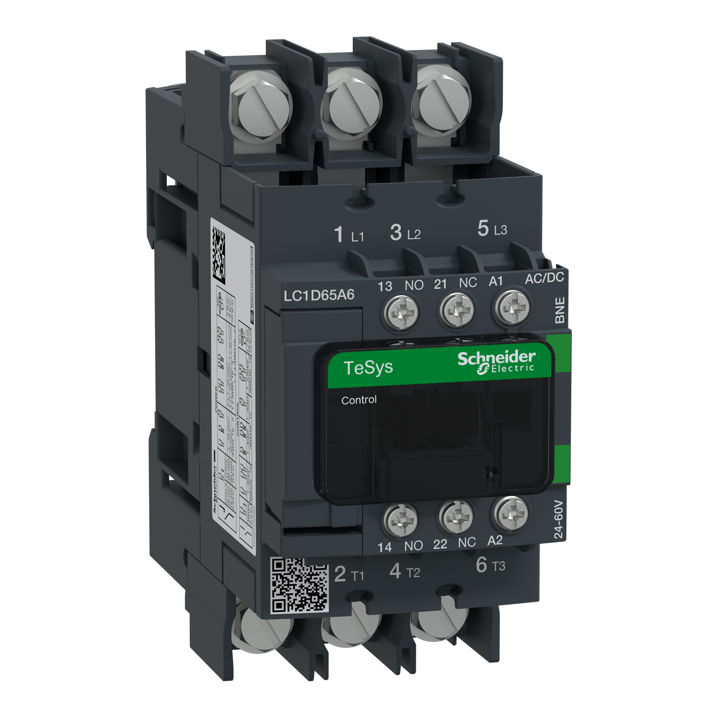 Schneider Electric-LC1D65A6BNE-TeSys D Green - contacteur 3P (3NO) 65A - 24/60VCA/CC - basse conso - cosses